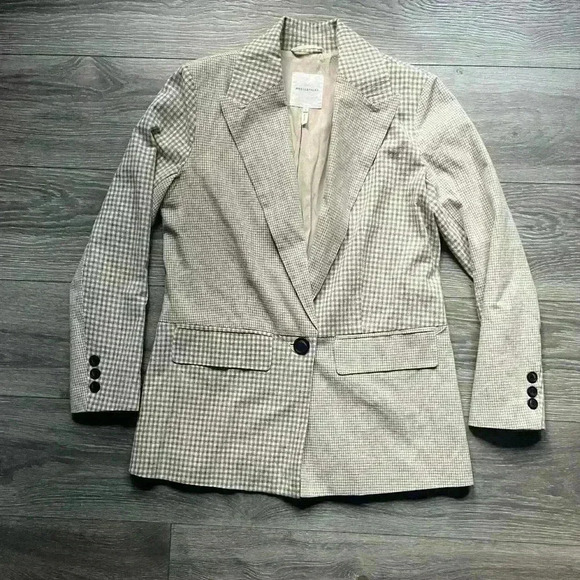 Avec Les Filles Tan Mixed Pattern Cotton Linen Blend Blazer Size S - Picture 1 of 6